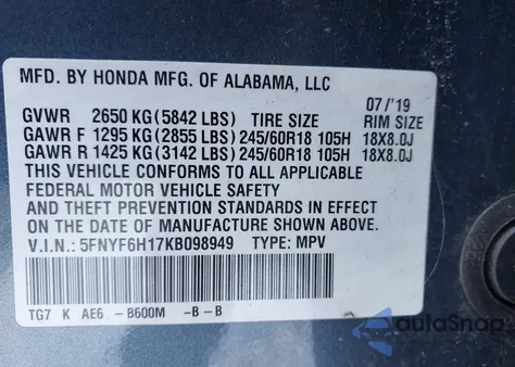 2019 Honda Pilot Lx z USA, uszkodzony, nr VIN 5FNYF6H17KB098949